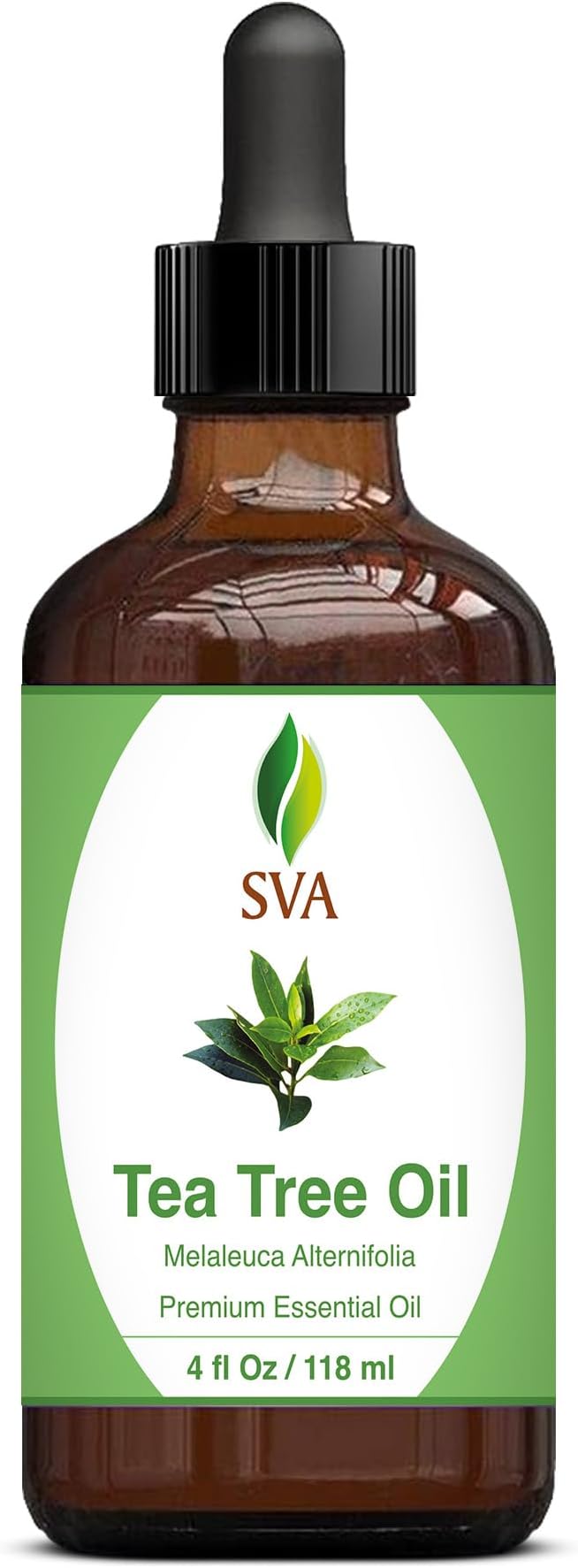 SVA Tea Tree Essential Oil – 4 Fl Oz – 100% Natural Tea Tree Oil - for Diffuser, Hair Care, Face, Skin Care, Aromatherapy, Scalp and Body Massage, Soap and Candle Making – with Dropper