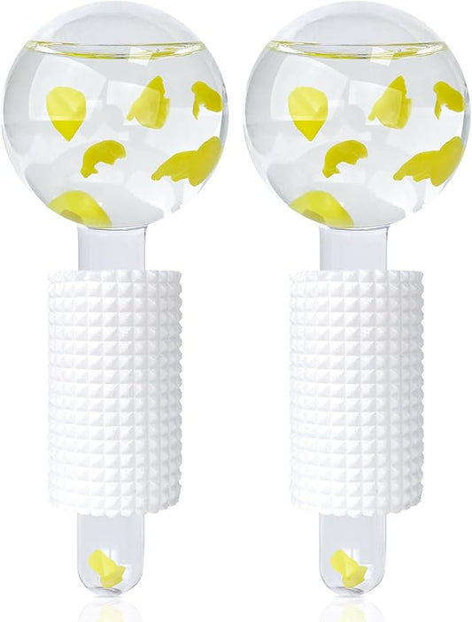 Ice Globes & Ice Roller for Face and Eyes - Facial Massage Tools for Skin Care, Reduce Wrinkles & Puffiness, Cooling Globes & Roller Ball for Glowing Skin (Yellow/2PCS)
