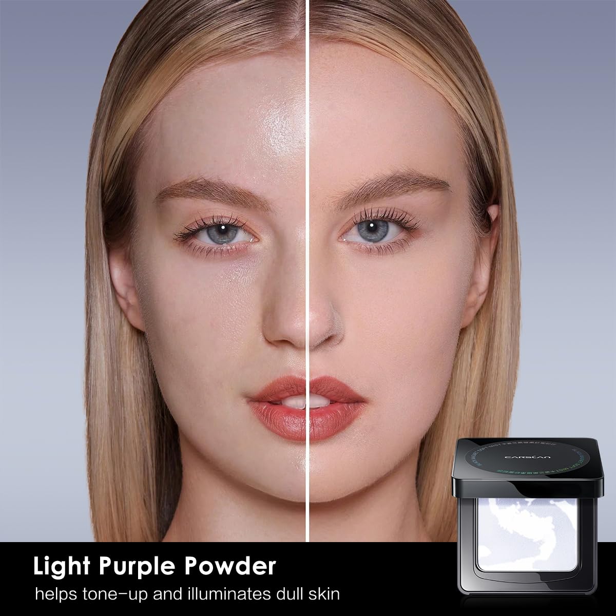 Oil Control Face Pressed Powder Compact, 24H Longlasting Waterproof Pressed Setting Powder Foundation Makeup, Shine Free, Poreless, Smooth, 03 Light Purple for dry skin (0.28Oz)