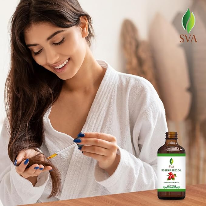SVA Rosehip Seed Oil - 4 Fl Oz – 100% Natural & Cold Pressed - for Face, Skin Care, Hair Care, Scalp Massage & Body Massage – Carrier Oil with Dropper