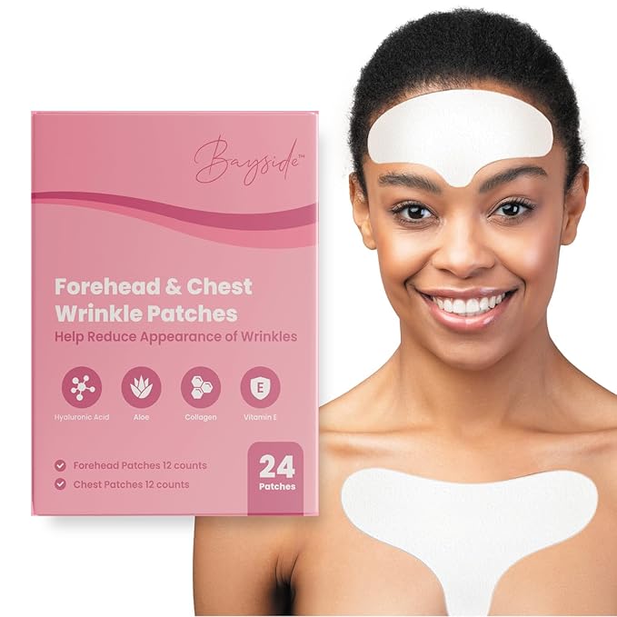 Bayside Forehead & Chest Wrinkle Patches Set | Hyaluronic Acid, Collagen & Vitamin E | Overnight Smoothing Treatment for Fine Lines & Wrinkles | Non-Invasive, Skin-Friendly Rejuvenating Care