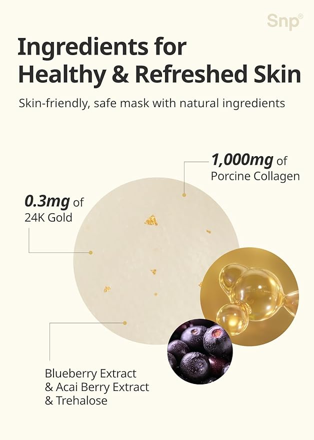 [K Beauty] 24K Gold Ampoule Sheet Mask | Collagen Face Masks Skincare | For Tightening, Hydrating, and Nourishing | Korean Skin Care | Overnight Face Masks | Moisturizing Sheet Mask | 10 Sheets
