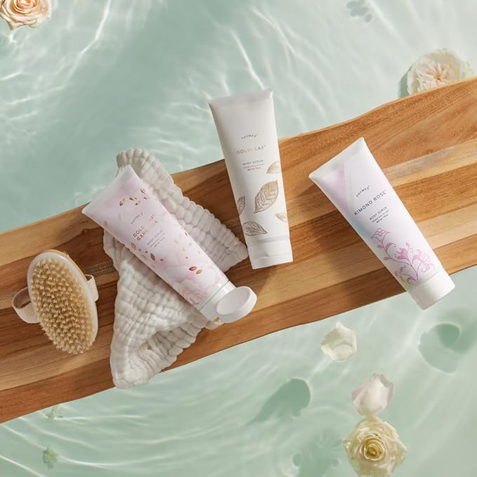 Thymes Exfoliating Body Scrub Infused with Hydration-Boosting Hyaluronate & Glycerin - Moisturizing Body Scrubs for Women & Men - Perfect Self Care Gifts for Women (Goldleaf Gardenia, 7 fl oz)