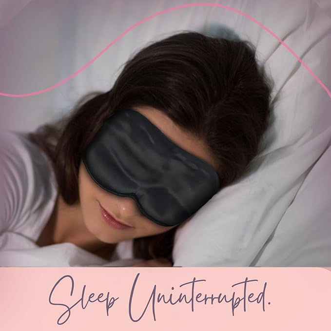 CELESTIAL SILK Sleep Mask for Women With Covered Elastic Strap, 100% Silk Filled Eye Mask for Sleeping (One Size, Black)