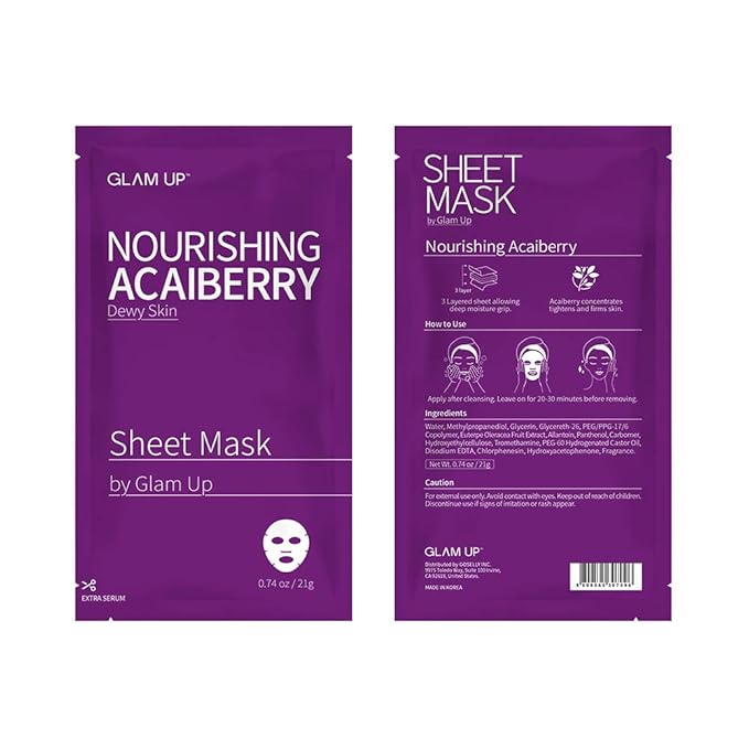GLAM UP Sheet Mask Nourishing AcaiBerry (10 sheets) - Dewy Skin