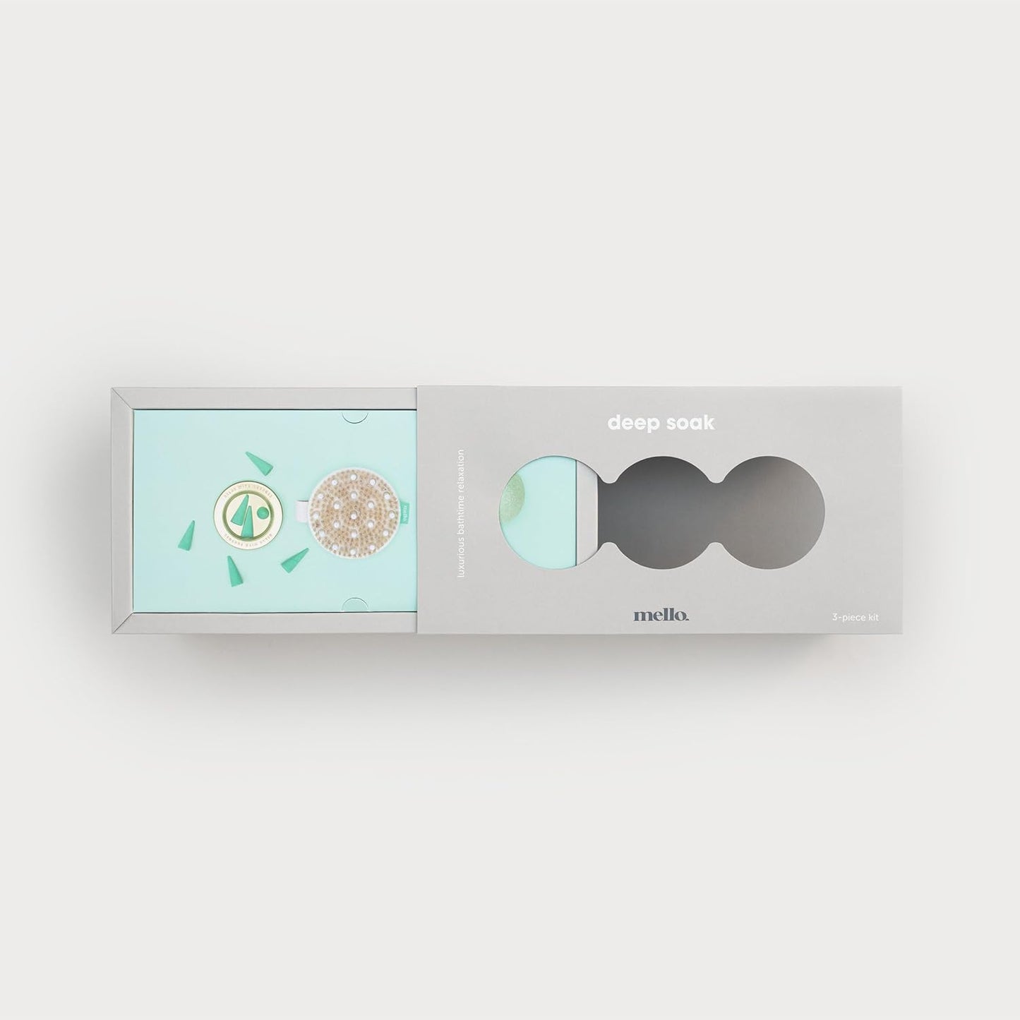 Mello Bath Accessories Deep Soak | Self Care Gifts for Women | Spa Gifts for Women & Relaxation Gifts for Women | Bath Accessories Includes Konjac Sponge, Incense Cones & Exfoliating Brush
