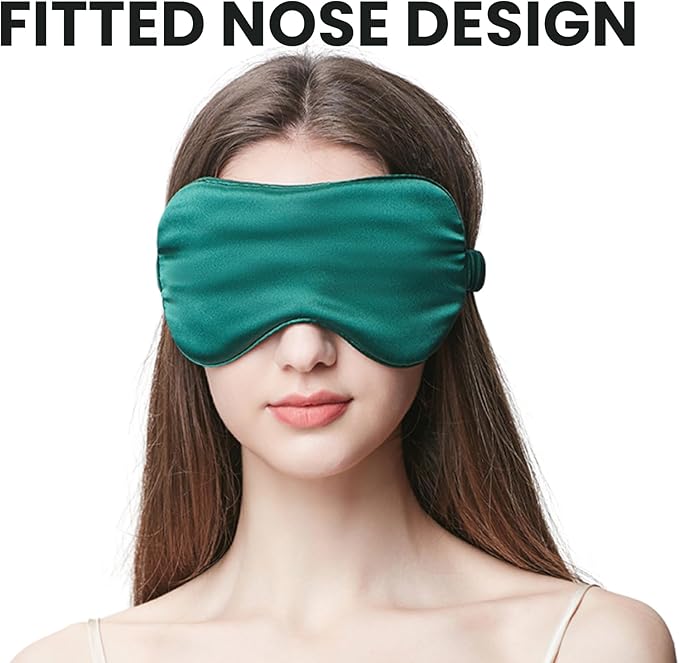 Silk Satin Sleeping Eye Mask, Dark Green Sleep Eye Mask Night Blindfold for Women and Men, Soft Breathable Blackout Eyeshade Eye Cover for Travel, Wedding Bridesmaid Gift