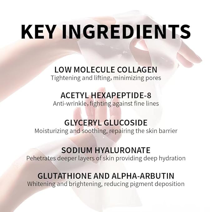 Rosemine Deep Collagen Anti-Wrinkle Lifting Overnight Mask Facial sheet masks with low molecular weight collagen for lifting, firming, and moisturizing 5 Packs