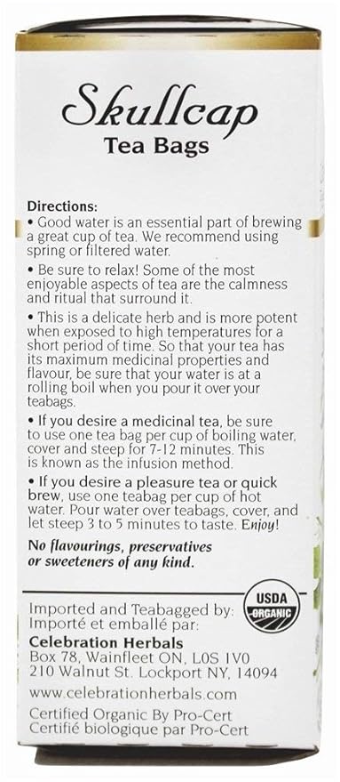 Celebration Herbals - Organic Skullcap Herb Herbal Tea - 24 Tea Bags