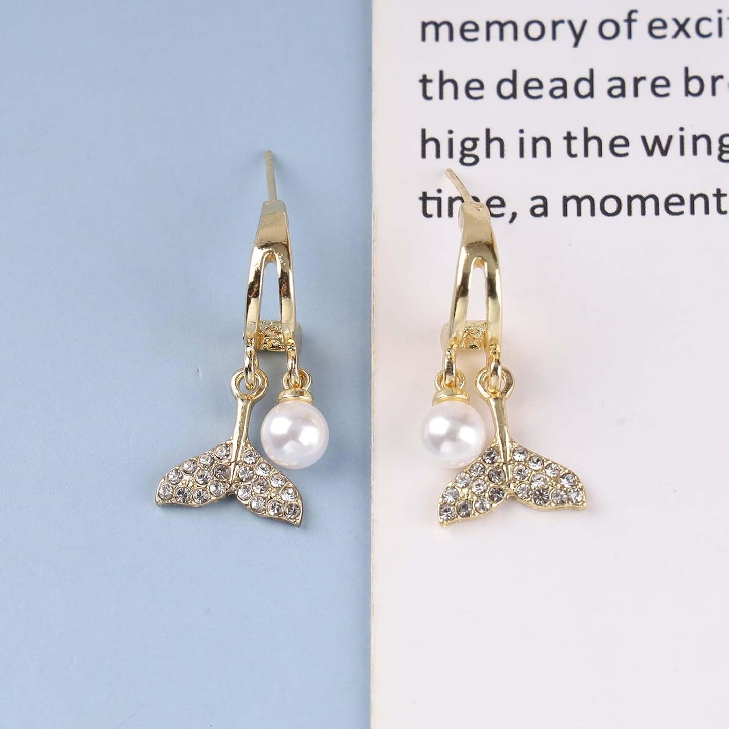 Boho Crystal Pearl Dangle Earrings Cz Mermaid Tail Stud Earrings Gold Pearl Hoop Earrings Vintage Whale Tail Earrings Jewelry for Women