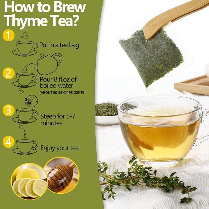 Premium 100 Thyme Leaf Tea Bags, Made with 100% Pure Thyme Leaves, Aid Digestion & Support Respiratory, No Additives & Caffeine Free。