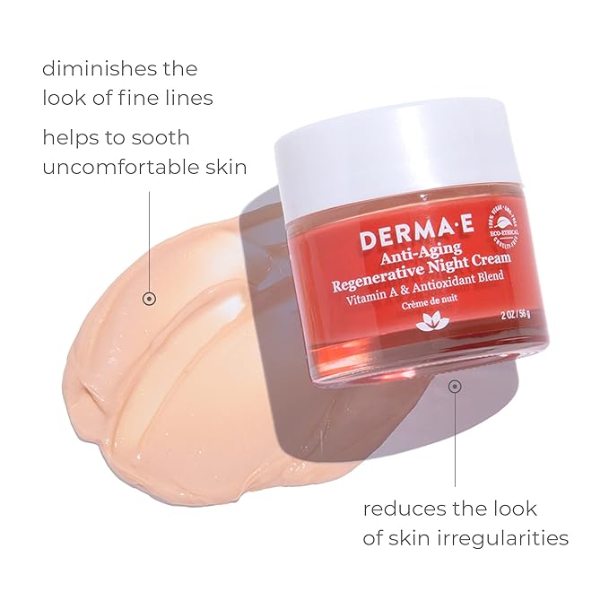 Derma E Anti-Wrinkle Renewal Skin Cream – Vitamin A Wrinkle Treatment Cream, 4 oz, + Anti-Aging Regenerative Night Cream – Firming Astaxanthin Moisturizer for Face, 2 oz
