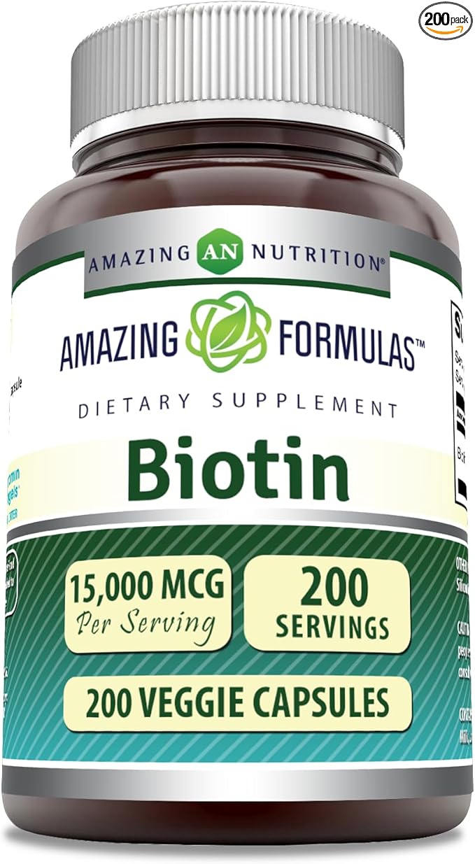 Amazing Formulas Biotin 15000 mcg - Supports Healthy Hair, Skin & Nails - Promotes Cell Rejuvenation - Supports Healthy Metabolism & Digestive Health (200 Capsules)