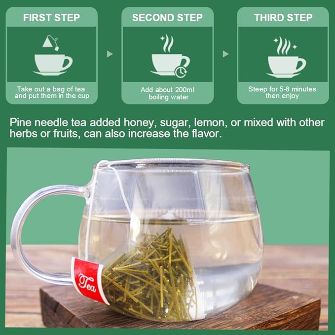 Pine Needle Tea Bags - Organic Dried Pine Needle Herbal Tea for Immune Support & Antioxidant, Caffeine Free, Natural Suramin, 20 Tea bags