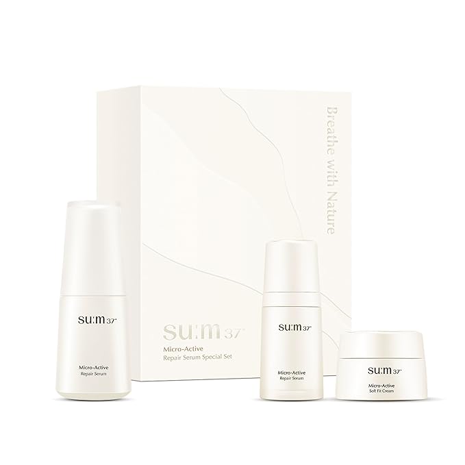 SU:M Micro-Active Repair Serum Set (3-piece set) - Hydrating and Calming Korean Skincare Serum for Sensitive and Acne-Prone Skin, Reduces Pores and Enhances skin tone