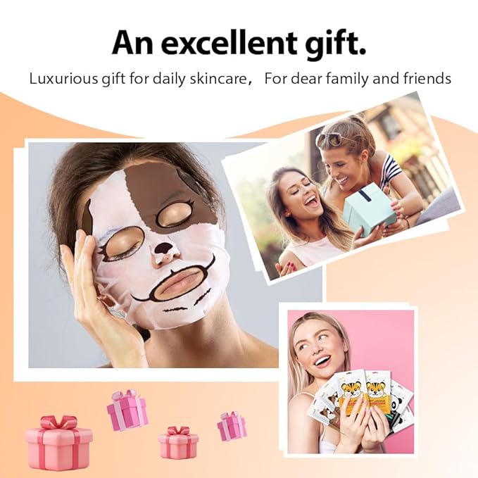Kaely 6 Pack Animal Character Sheet Masks, Face Masks for Kids Teens Skin Care, Korean Soothe Facial Mask for All Skin Types, Girls Night Skincare Spa Party, Birthday Gifts for Women Men, Set01