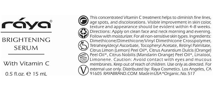 RAYA Brightening Serum (517) | Brightening and Color Restoring Facial Treatment for All Non-Sensitive Skin | Made with Vitamin-C and Vitamin-A
