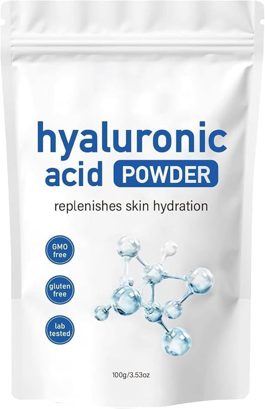 Hyaluronic Acid Powder,100g/3.53oz Hyaluronic Acid Powder for Skincare, DIY Facial Serum, Water Soluble Hydrating Ingredient for Skin Moisture