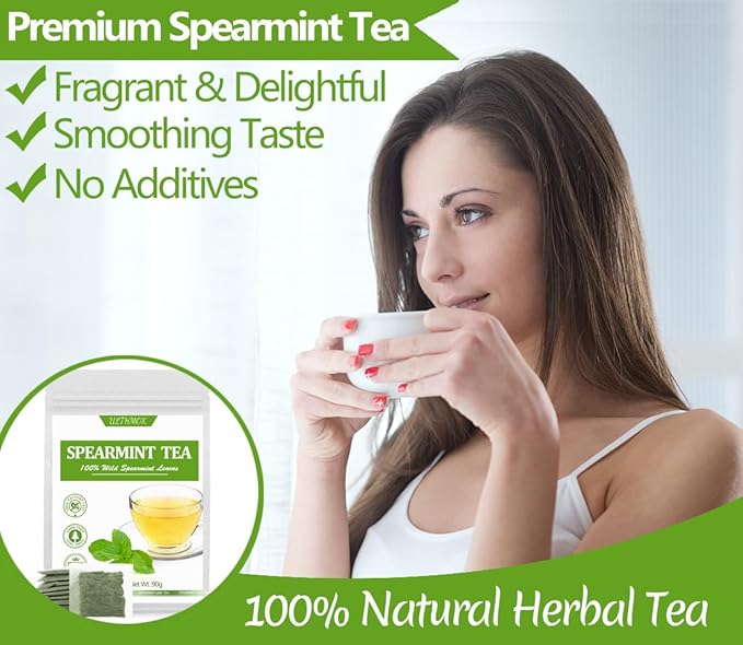 Premium 60 Spearmint Tea Bags, Made with 100% Natural Spearmint, Caffeine Free & No Additives.