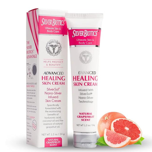 Silver Biotics Advanced Skin Cream | Grapefruit Scent | Lotion Infused with SilverSol and Hyaluronic Acid | All Natural Ingredients to Heal, Smooth Your Skin Blemishes and Scars | 1.2 oz
