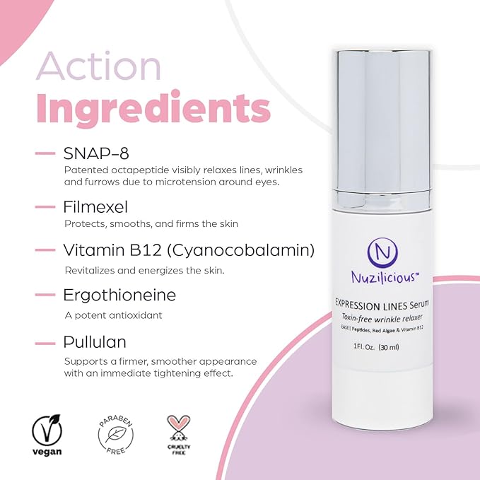 Professional Grade Expression Lines Serum – Toxin-Free Vegan & Cruelty-Free Anti-Wrinkle Relaxer for Face with Octapeptide & Antioxidants, Reduce Wrinkles, (1 oz)