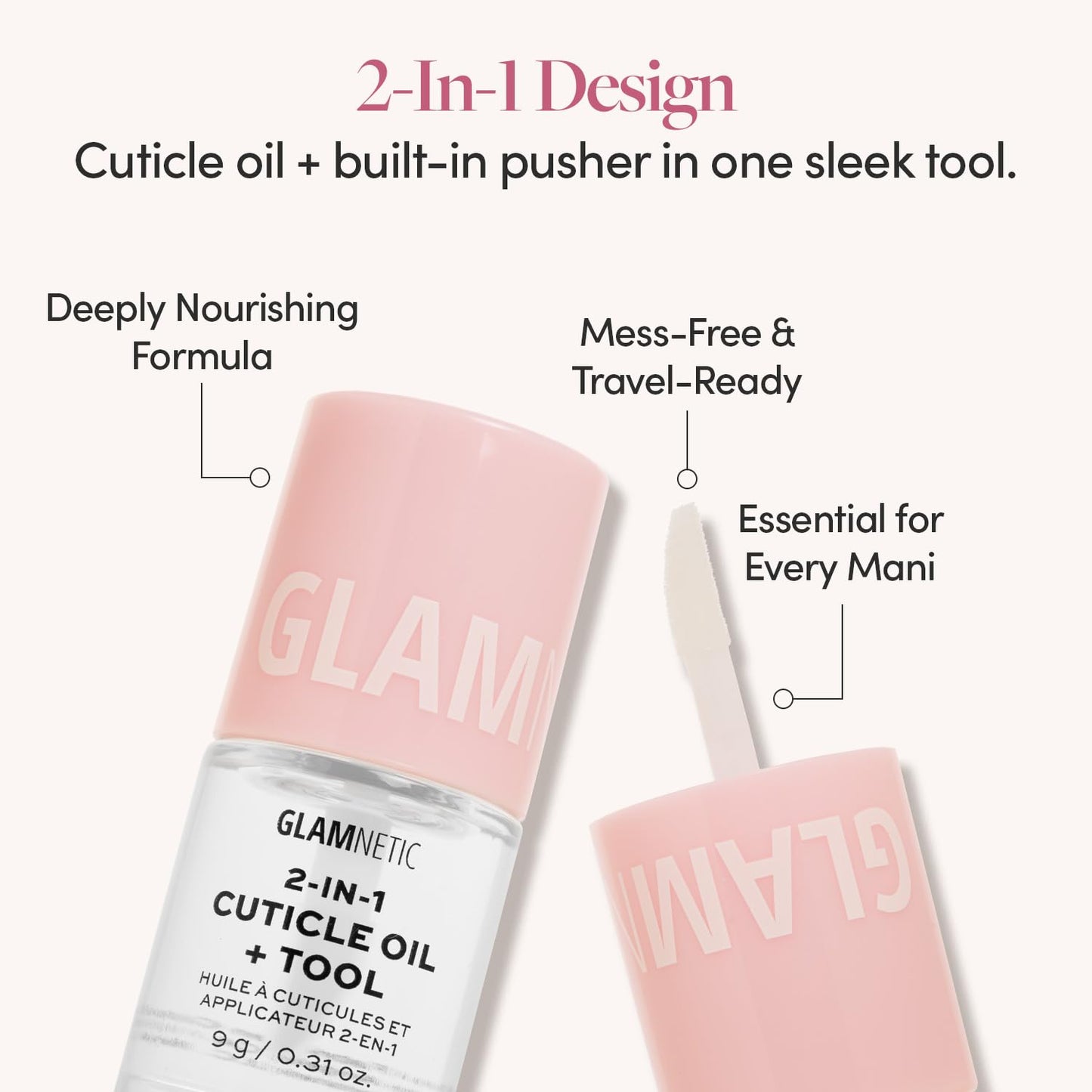 Glamnetic 2-in-1 Cuticle Oil | Nourishing Cuticle Serum & Cuticle Pusher For Healthy Nails | Overnight, Hyaluronic Acid & Botanical Oils - 0.31 Oz
