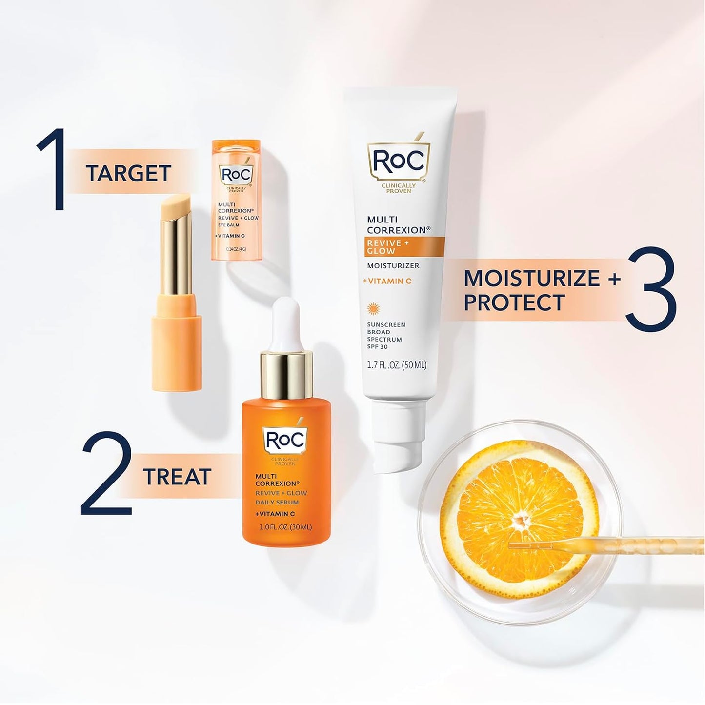 RoC Multi Correxion Revive + Glow Vitamin C Broad Spectrum SPF 30 Moisturizer (1.7 oz) with Retinol Eye Cream Packette