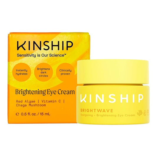 Kinship Brightwave Vitamin C Energizing + Brightening Eye Cream - Reduce Dark Circles & Puffiness - Diminishes Fine Lines & Under Eye Bags - Hydrating w/Antioxidants - Fragrance Free (0.5 Oz)