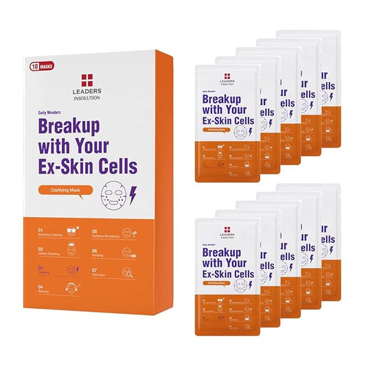 Leaders Insolution Daily Wonders Breakup With Your Ex-Skin Cells Facial Mask Sheet Clarifying and Exfoliating Dead Skin Korean Skincare (10 Sheets)
