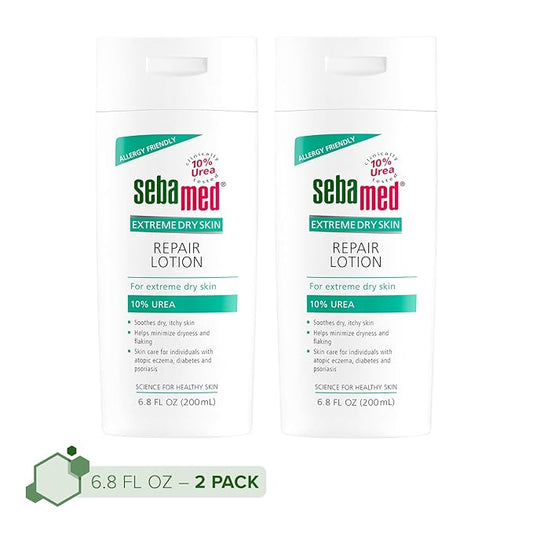 Sebamed Extreme Dry Skin Repair Advance Therapy Lotion with 10% Urea Perfect for Eczema Psoriasis Lotion Rough Dry Skin Moisturizer 6.8 Fluid Ounces (Pack of 2),White, Green
