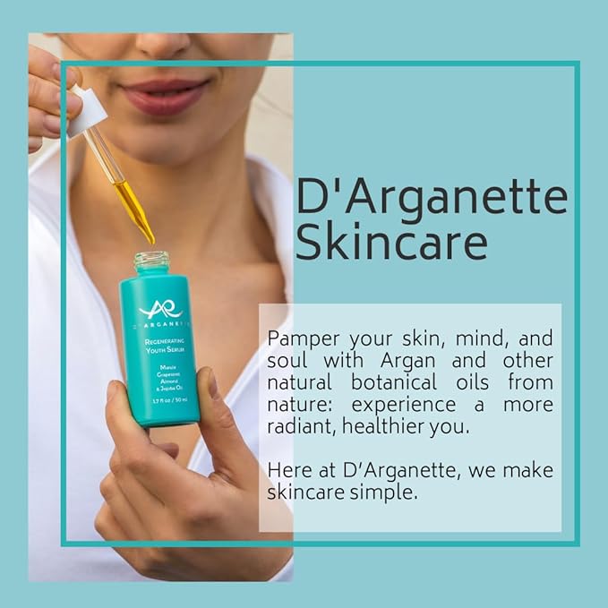 D'Arganette Regenerating Youth Serum Facial Oil Infused With Marula, Grapeseed, Almond & Jojoba Oil- Anti-Aging Moisturizer Face Oil For Dry Skin, Fine Lines & Wrinkles 1.7 oz- Made In USA