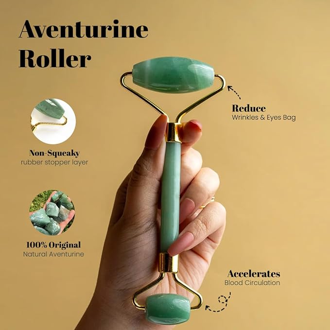 ROSELYNBOUTIQUE Gua Sha Facial Tools & Face Roller for Wrinkless Natural Skincare Tool Jade Roller Guasha Tool for Face Facial Massager (Aventurine)