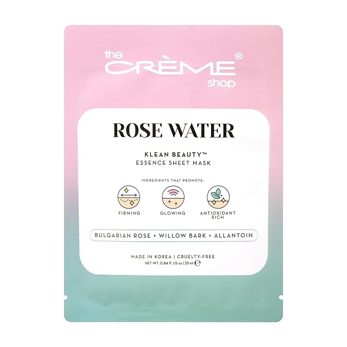 The Crème Shop Korean Skincare Beauty Full Facial Advanced Sheet Daily Natural Essence easy-to-use Soothing - Rose Water Face Mask 5 Piece Set