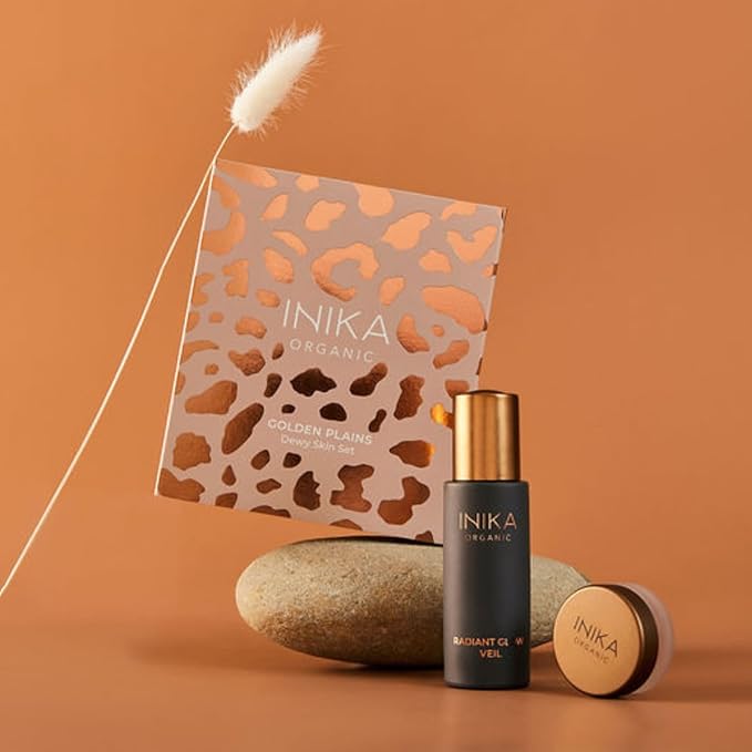 INIKA Organic Golden Plains Dewy Skin Set | Vegan, Natural, Organic Glowing Primer and Lip & Cheek Color For Radiant Skin. Sustainable Packaging