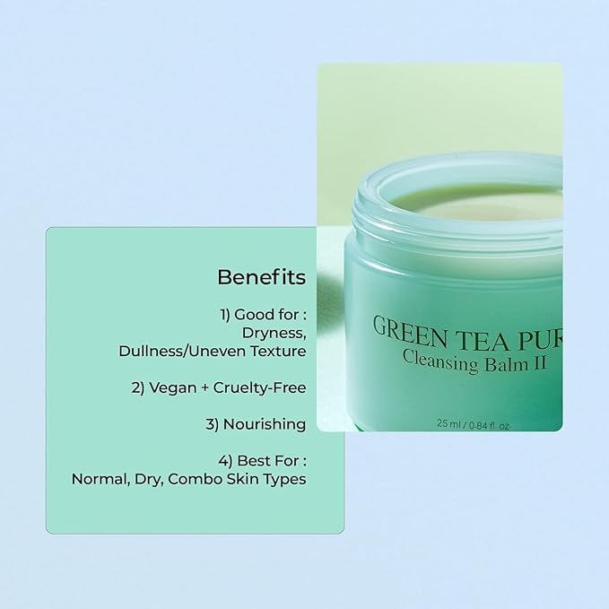 YADAH Green Tea Cleansing Balm II (0.84fl oz) - Makeup Remover, Moisturizing, Residue-Free. Korean Skin Care. Vegan, For Sensitive Skin, Botanical oil extract.