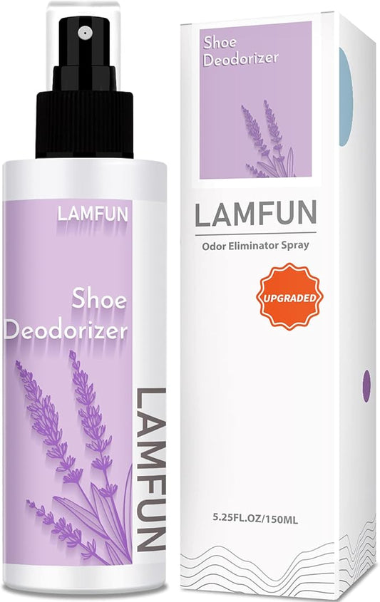 Shoe Odor Eliminator, Lamfun Deodorant Spray for Stinky Sneakers or Smelly Feet, Natural Shoe Deodorizer and Foot Deodorant Fight All Odors, Lavender, 150ml