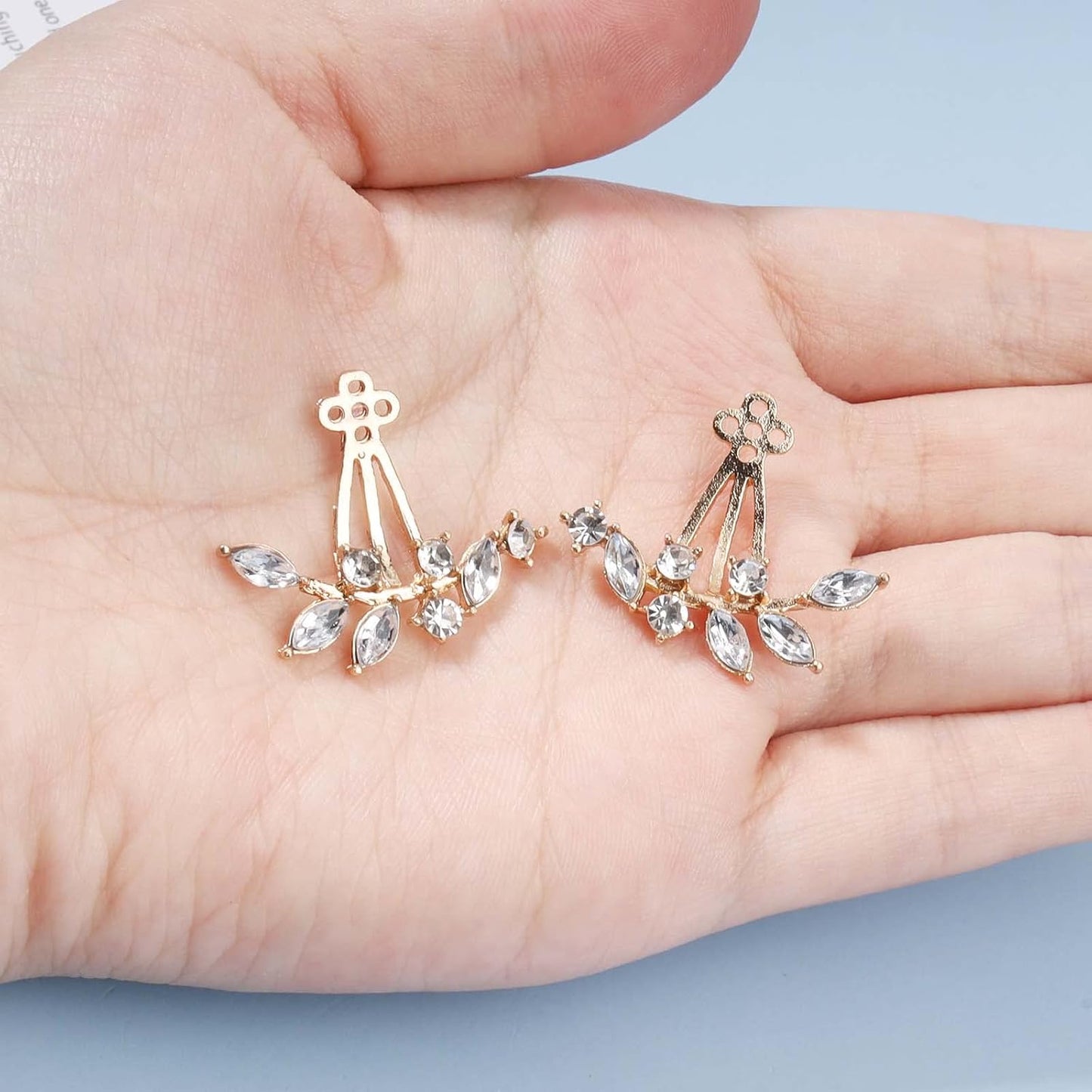 Boho Crystal Leaf Ear Jackets Earrings Gold Cz Crystal Earrings Rhinestone Front Back Studs Earrings Minimalist Earrings Jewelry for Women and Girls Gifts