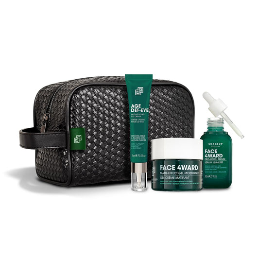 Shakeup - 4-Piece Mens Anti-Aging Gift Set, Age Def-Eye Lifting Eye Cream, Pro-Youth Serum, Matte-Effect Moisturiser, Plus Wash Bag