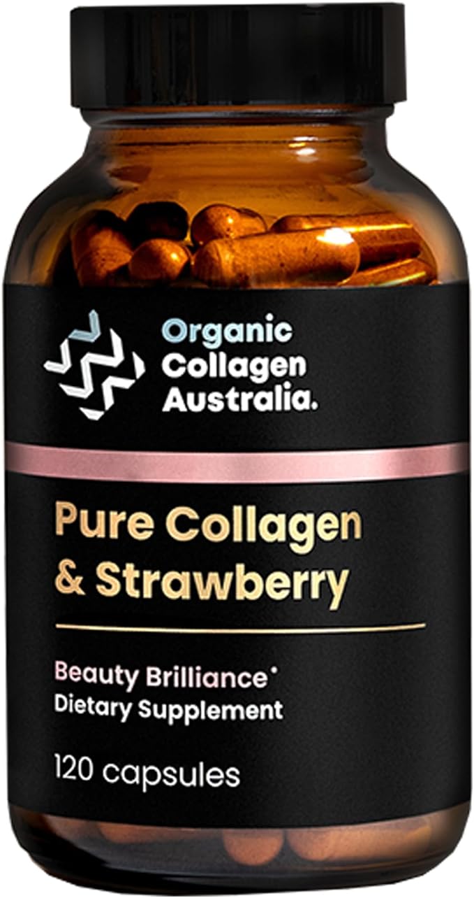 Organic Collagen Australia Beauty Brilliance Pure Collagen & Strawberry Capsules, 120 Count