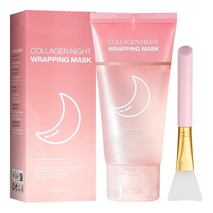 Collagen Night Wrapping Mask, Collagen Overnight Wrapping Peel off Facial Mask, Overnight Face Masks for Women, Korean Peel off Face Mask for Hydrates and Tightens Skin, 2.53 fl.oz (1)