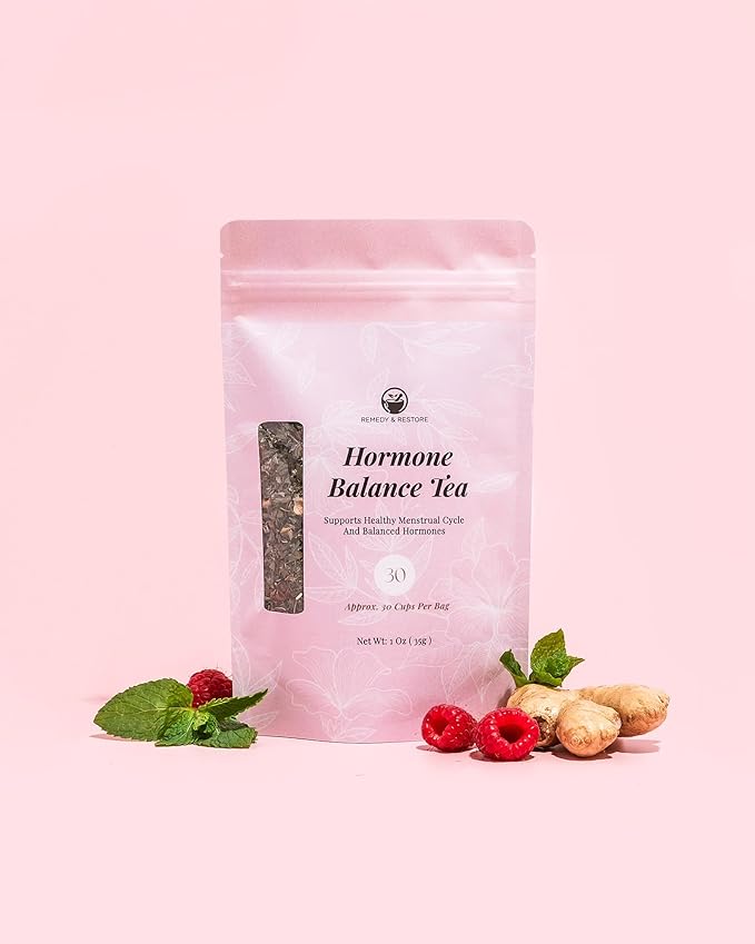 Remedy & Restore Herbal Tea for Hormone Balance - Natural Menstrual Cycle Support, Spearmint Flavor, Loose Leaves, 1 Count