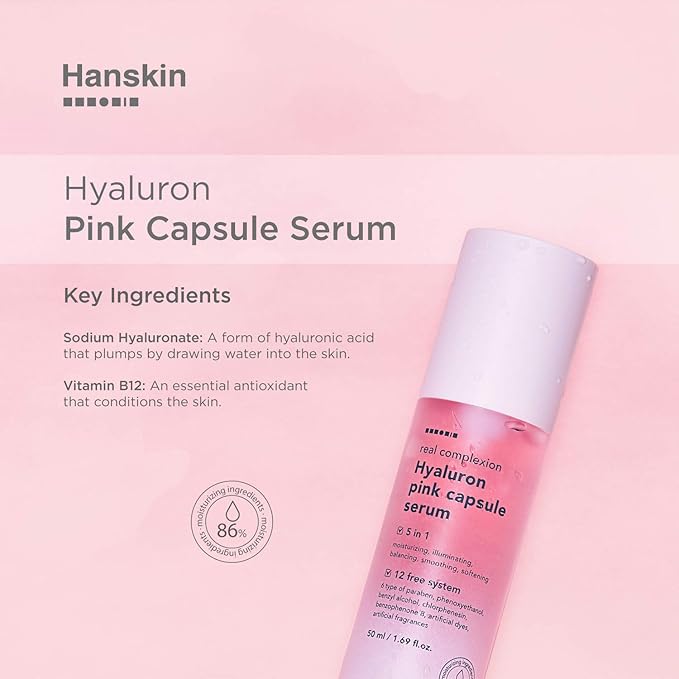 Hanskin Real Complexion Hyaluron Pink Capsule Serum with Vitamin B12, Intensive Moisture Deep Hydration, Hyaluronic Acid [50ml]