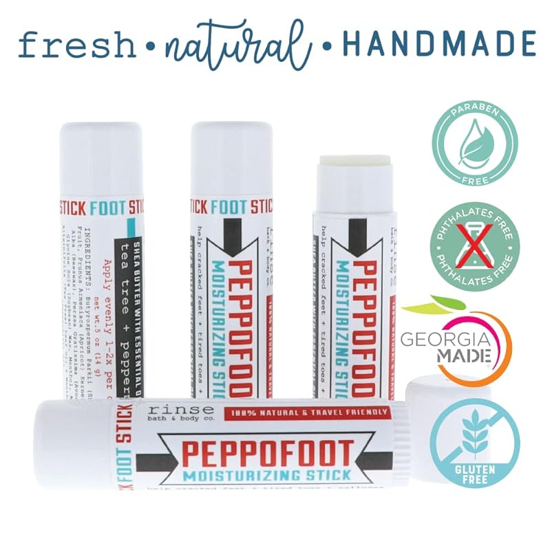 Rinse Bath & Body Peppofoot Heel Balm Stick - Handmade Heel Balm for Dry Cracked Feet w/Peppermint and Tea Tree Oils | Ultra Moisturizing | No Mess Cracked Heel Stick | Natural | Travel Size | 0.65oz