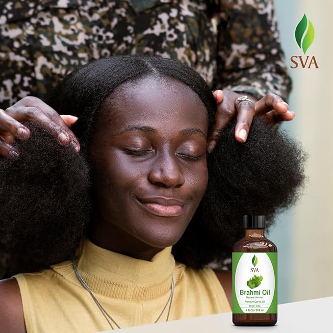 SVA Brahmi Oil - 4 Fl Oz – 100% Natural Cold Pressed Brahmi Oil - for Face, Skin Care, Hair Care, Scalp Massage & Body Massage – Carrier Oil with Dropper