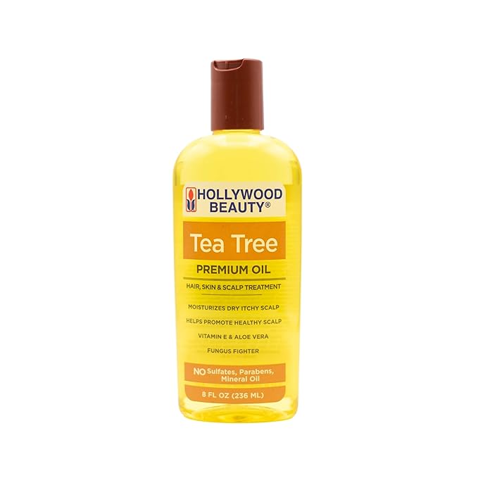Hollywood Beauty Tea Tree Oil for Hair, Scalp, and Skin, 8 fl oz - Moisturizes Dry, Itchy Scalp, Blended with Vitamin E & Aloe