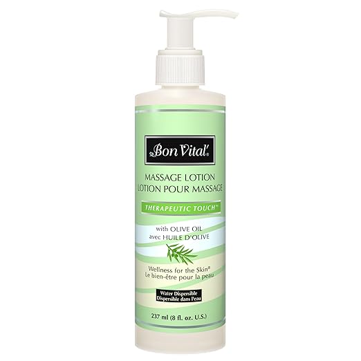Bon Vital' Therapeutic Touch Massage Lotion with Olive Oil to Repair Dry Skin & Soothe Sore Muscles, Skin Therapy Lotion, Moisturizes Skin During Massages for Smooth, Soft Skin, 8 Oz, Label may Vary