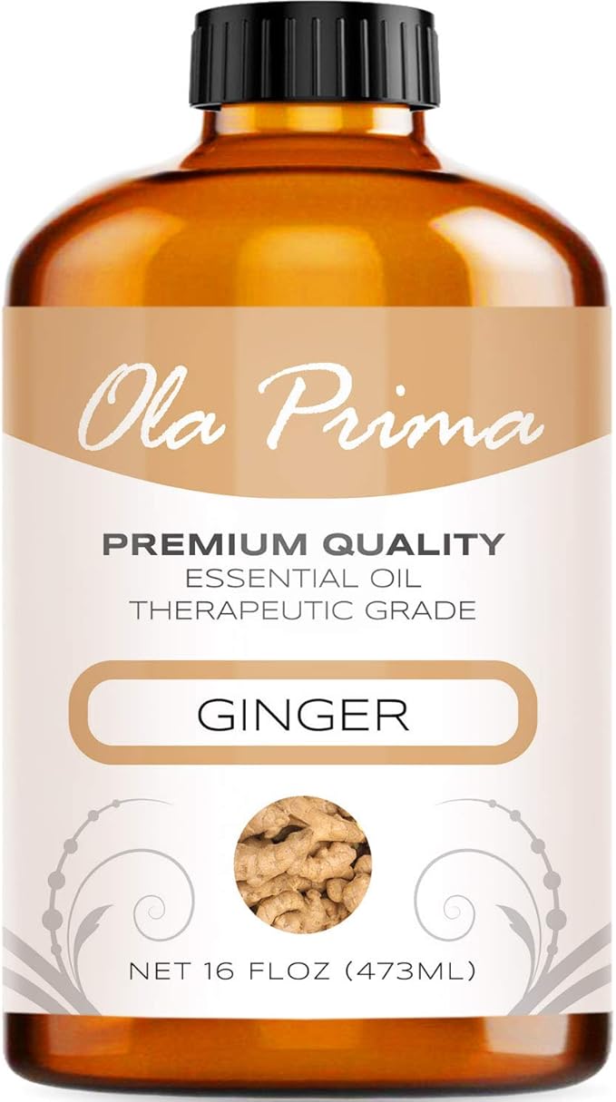 Ola Prima Ginger Essential Oil (16 oz Bulk) – Therapeutic Grade Oil for Aromatherapy, Diffusers, Cleaning, Lotions, Creams, Bath Bombs, Scrubs, & Candles