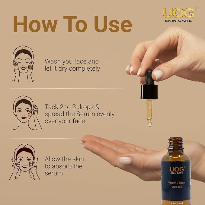 UOG Super Vitamin C Face Serum - Anti-Aging, Hydrating & Firming Formula, Lifts & Firms Face, Neck, Jawline, Reduces Dark Spots, Age Spots, Fine Lines, Wrinkles, Even Skin Tone.1 Fl Oz- Pack of 2
