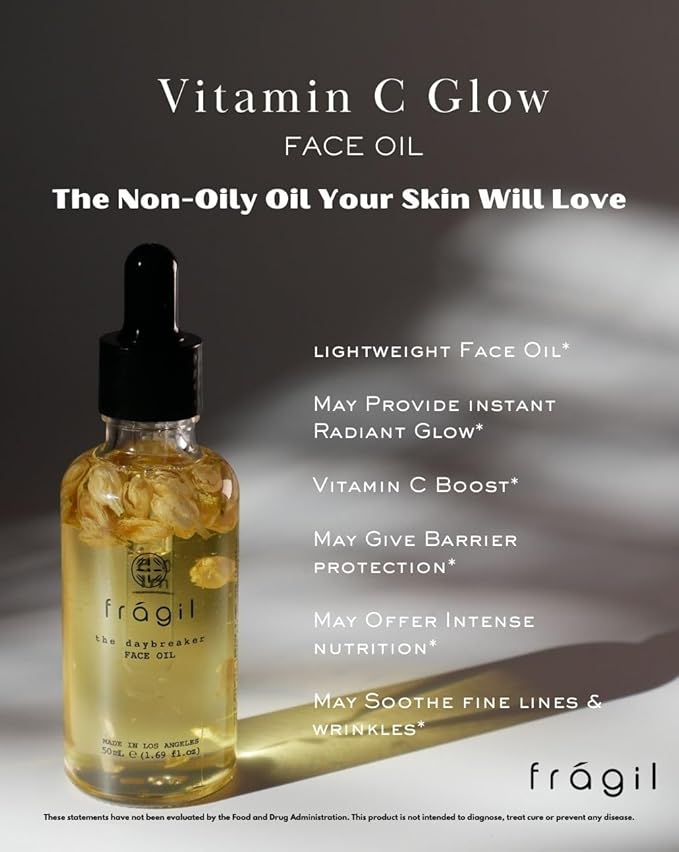 Vitamin C Glow Face Elixir, Hydrating Anti-Aging Face Oil for Sensitive Skin, Brightening & Nourishment | Organic, Plant-Based Facial Oil, Pollution Defense & Natural Glow | USA Made–1.69 fl oz
