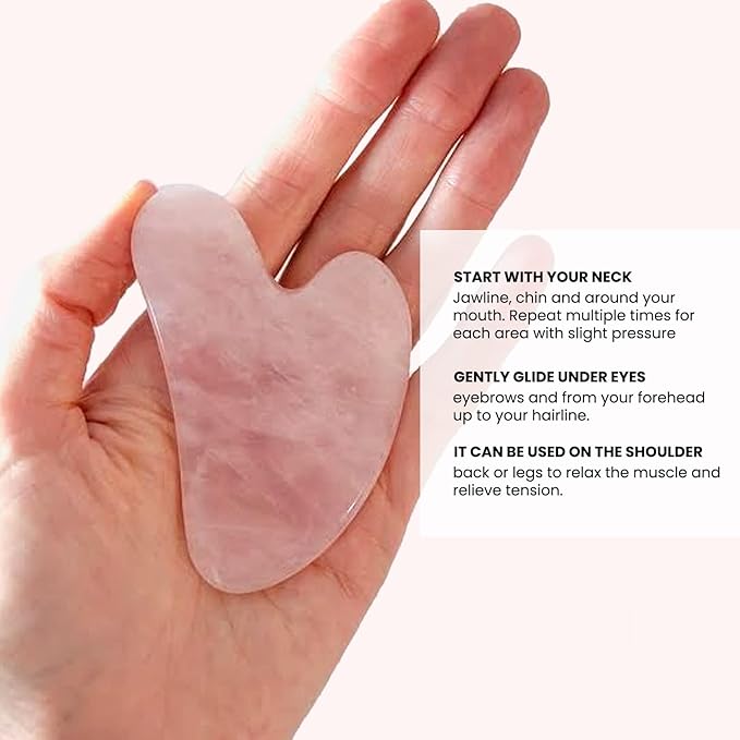 ROSELYNBOUTIQUE Gua Sha Facial Tools & Face Roller for Wrinkless Natural Skincare Tool Jade Roller Guasha Tool for Face Facial Massager (Rose Quartz - Pink)